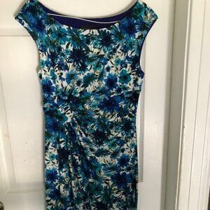 Connected Apparel Cinch Waist Teal Print Dress Size 8